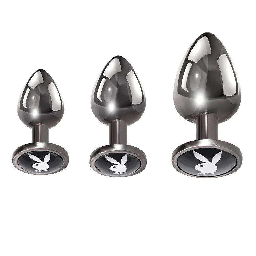 Playboy Pleasure 3 Ways 3-Piece Metal Anal Plug Set Hematite - Buy At Luxury Toy X - Free 3-Day Shipping