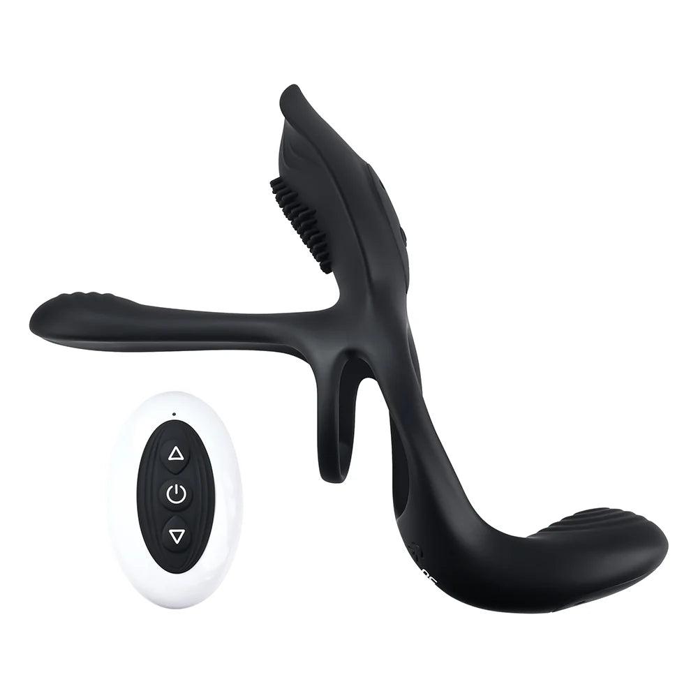 Playboy The 3 Way Rechargeable Remote Controlled Vibrating Silicone Cockring with Stimulator - Buy At Luxury Toy X - Free 3-Day Shipping