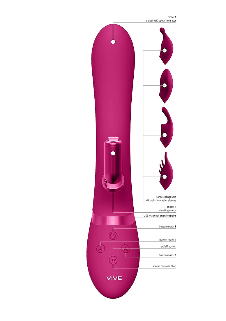 VIVE CHOU Rechargeable Silicone Rabbit Vibrator With Interchangeable Clitoral Sleeves