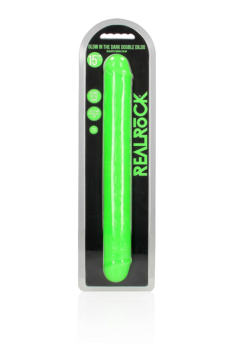 Shots RealRock Glow in the Dark Double Dong 15 in. Dual-Ended Dildo