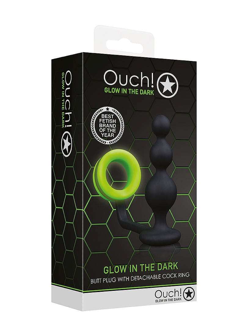 Ouch! Beads Butt Plug with Cock Ring Silicone Glow in the Dark