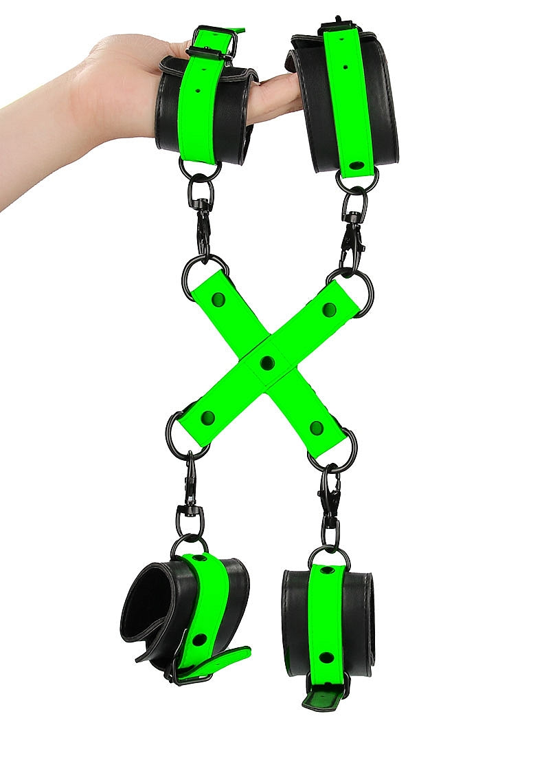 Ouch! Hand & Ankle Cuffs with Hogtie Glow in the Dark