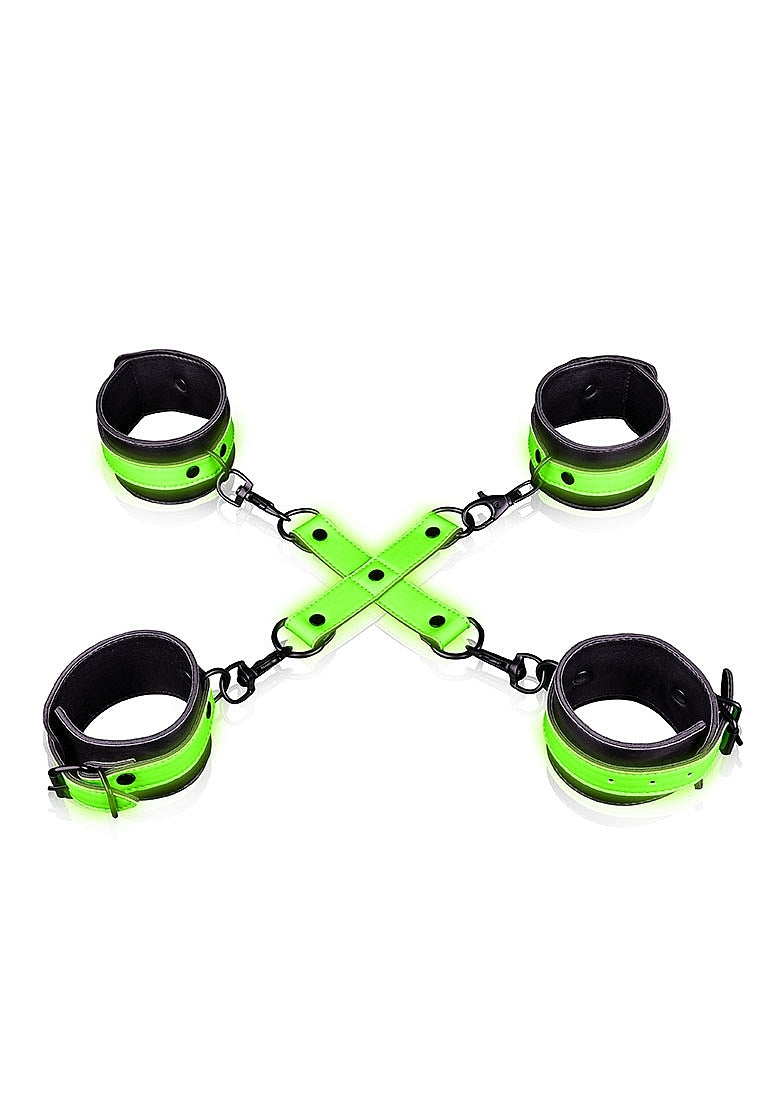 Ouch! Hand & Ankle Cuffs with Hogtie Glow in the Dark