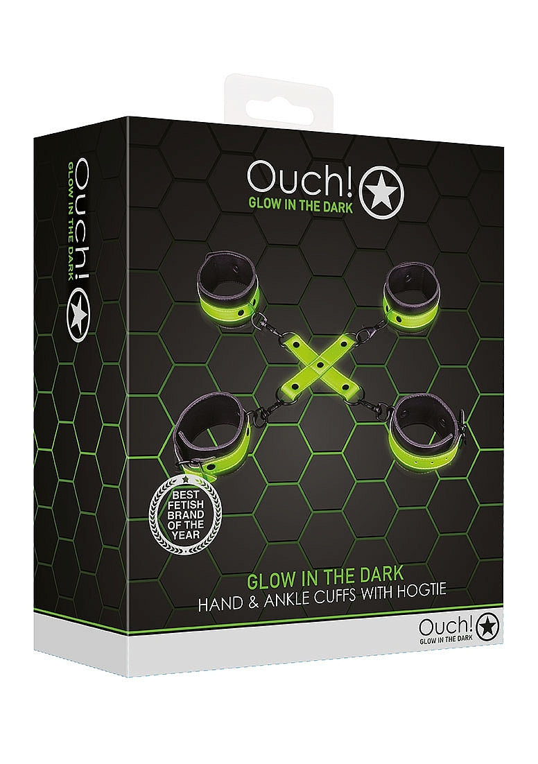 Ouch! Hand & Ankle Cuffs with Hogtie Glow in the Dark