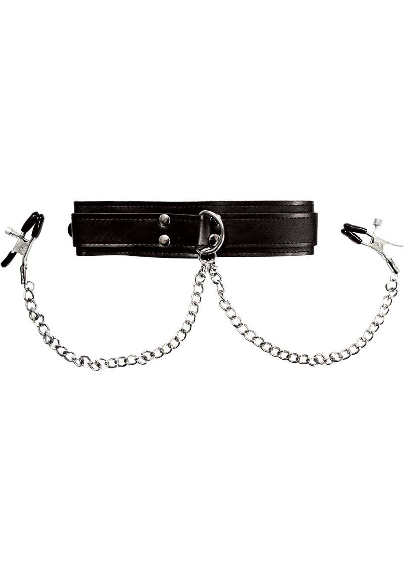 Sportsheets Collar with Nipple Clamps - Black/Silver - Buy At Luxury Toy X - Free 3-Day Shipping