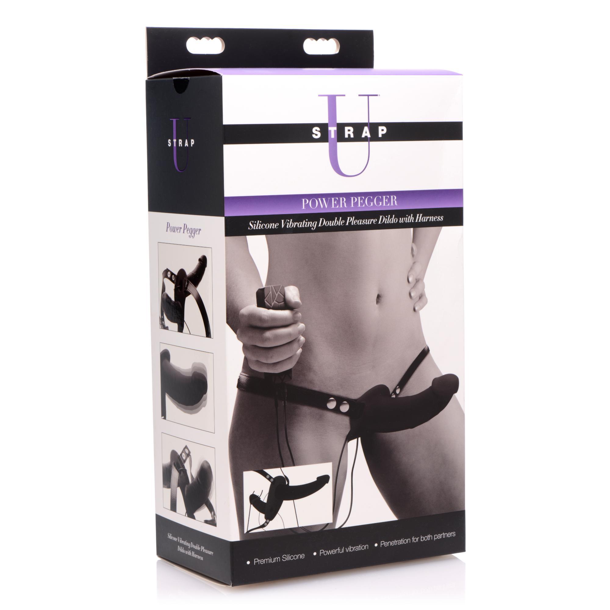 Strap U Power Pegger Silicone Vibrating Double Dildo with Harness - Buy At Luxury Toy X - Free 3-Day Shipping