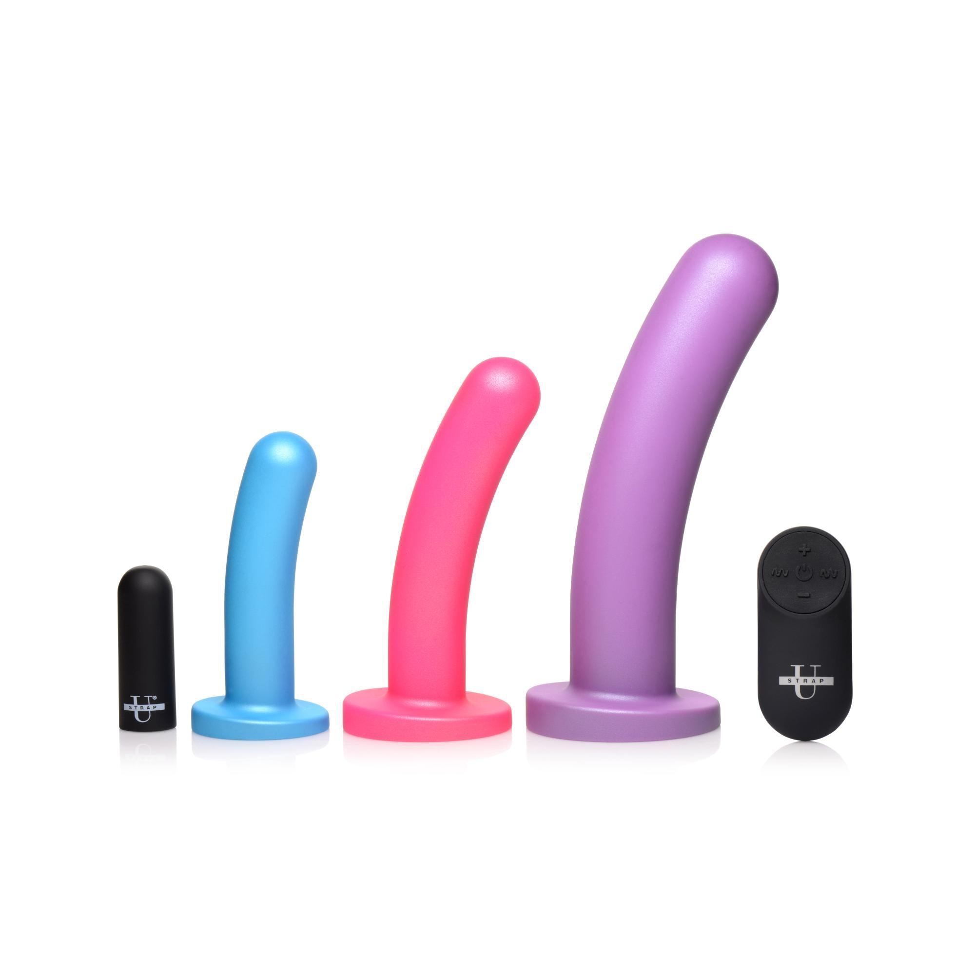 Strap U Triple Peg 28X Vibrating Silicone Dildo Set w/ Remote - Buy At Luxury Toy X - Free 3-Day Shipping