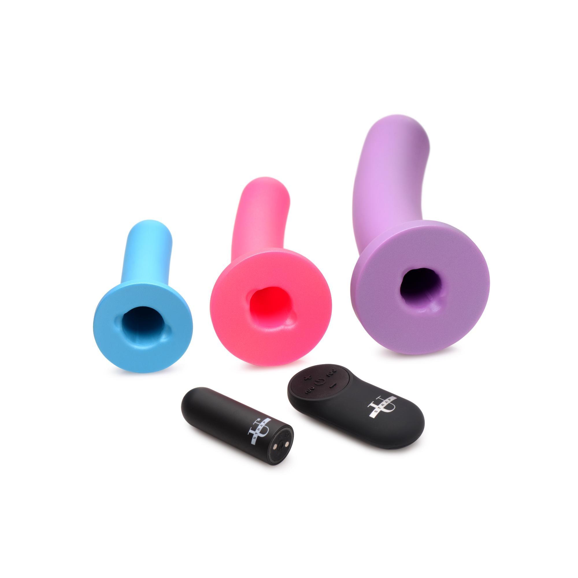 Strap U Triple Peg 28X Vibrating Silicone Dildo Set w/ Remote - Buy At Luxury Toy X - Free 3-Day Shipping