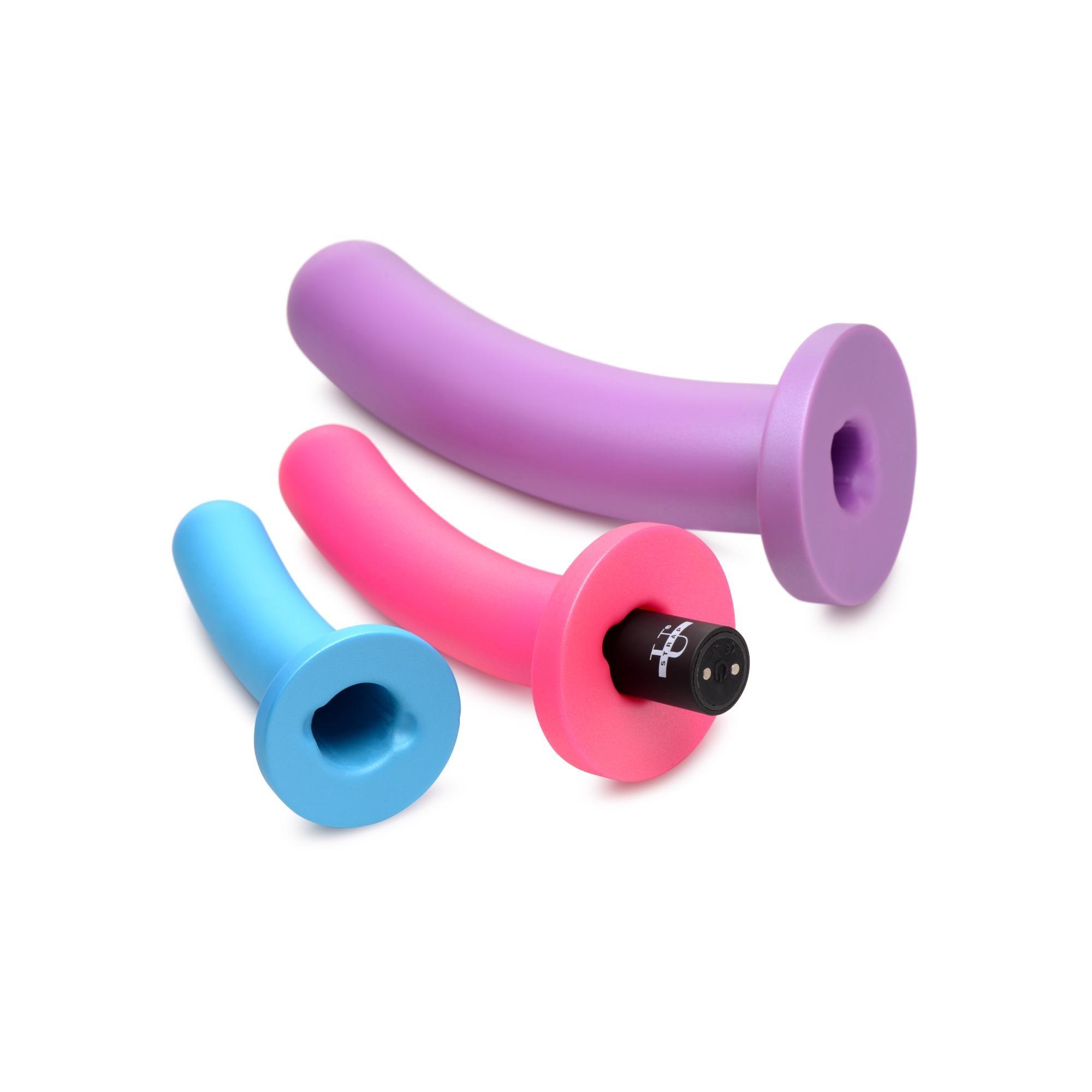 Strap U Triple Peg 28X Vibrating Silicone Dildo Set w/ Remote - Buy At Luxury Toy X - Free 3-Day Shipping