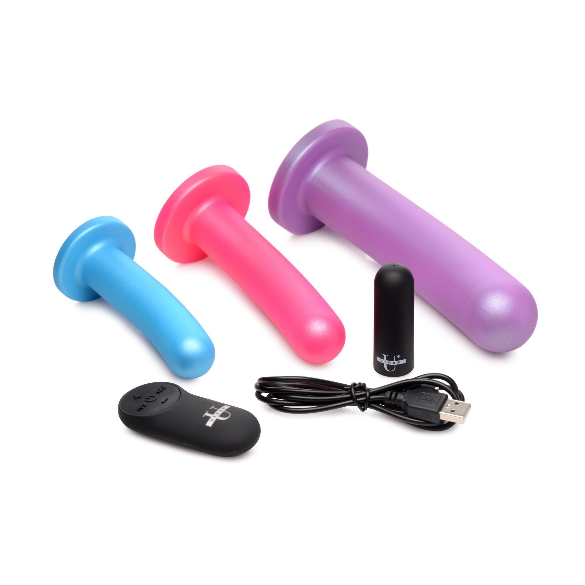 Strap U Triple Peg 28X Vibrating Silicone Dildo Set w/ Remote - Buy At Luxury Toy X - Free 3-Day Shipping