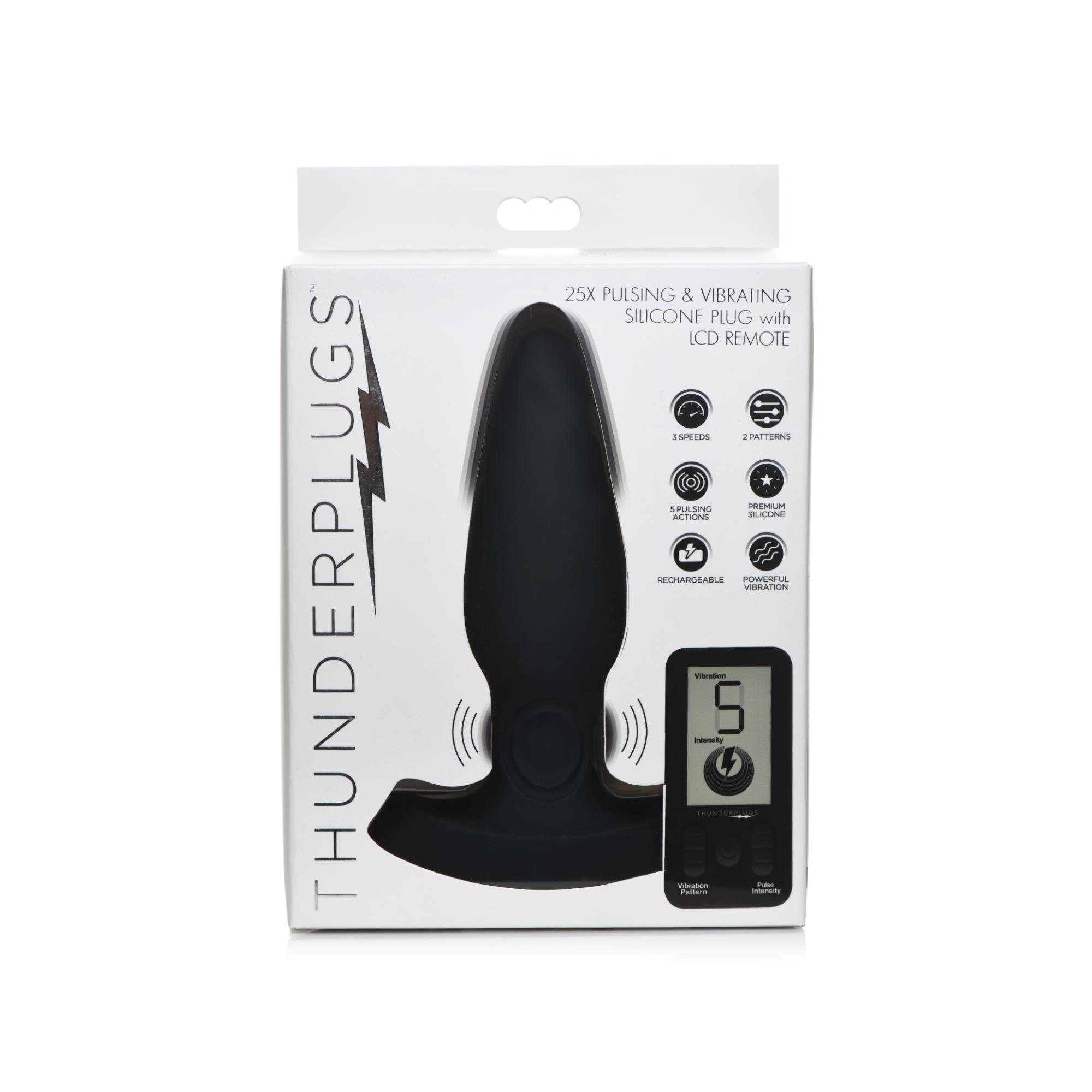 Thunder Plugs 25X Pulsing & Vibrating Rechargeable Silicone Plug with LCD Remote - Buy At Luxury Toy X - Free 3-Day Shipping