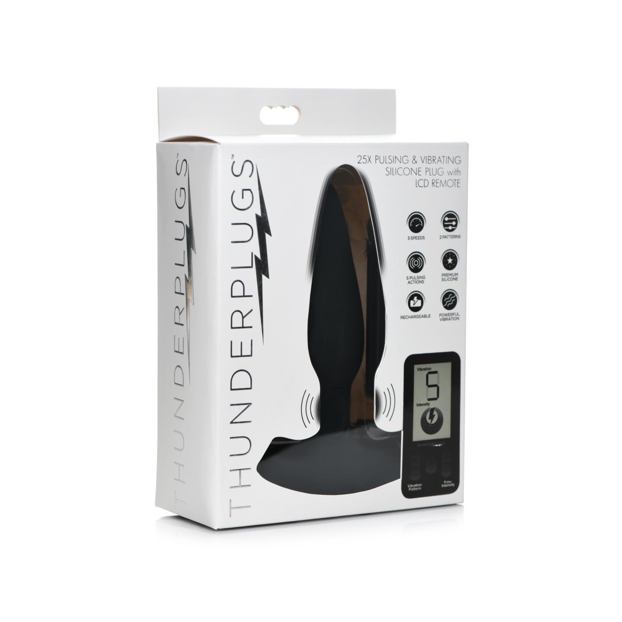 Thunder Plugs 25X Pulsing & Vibrating Rechargeable Silicone Plug with LCD Remote - Buy At Luxury Toy X - Free 3-Day Shipping