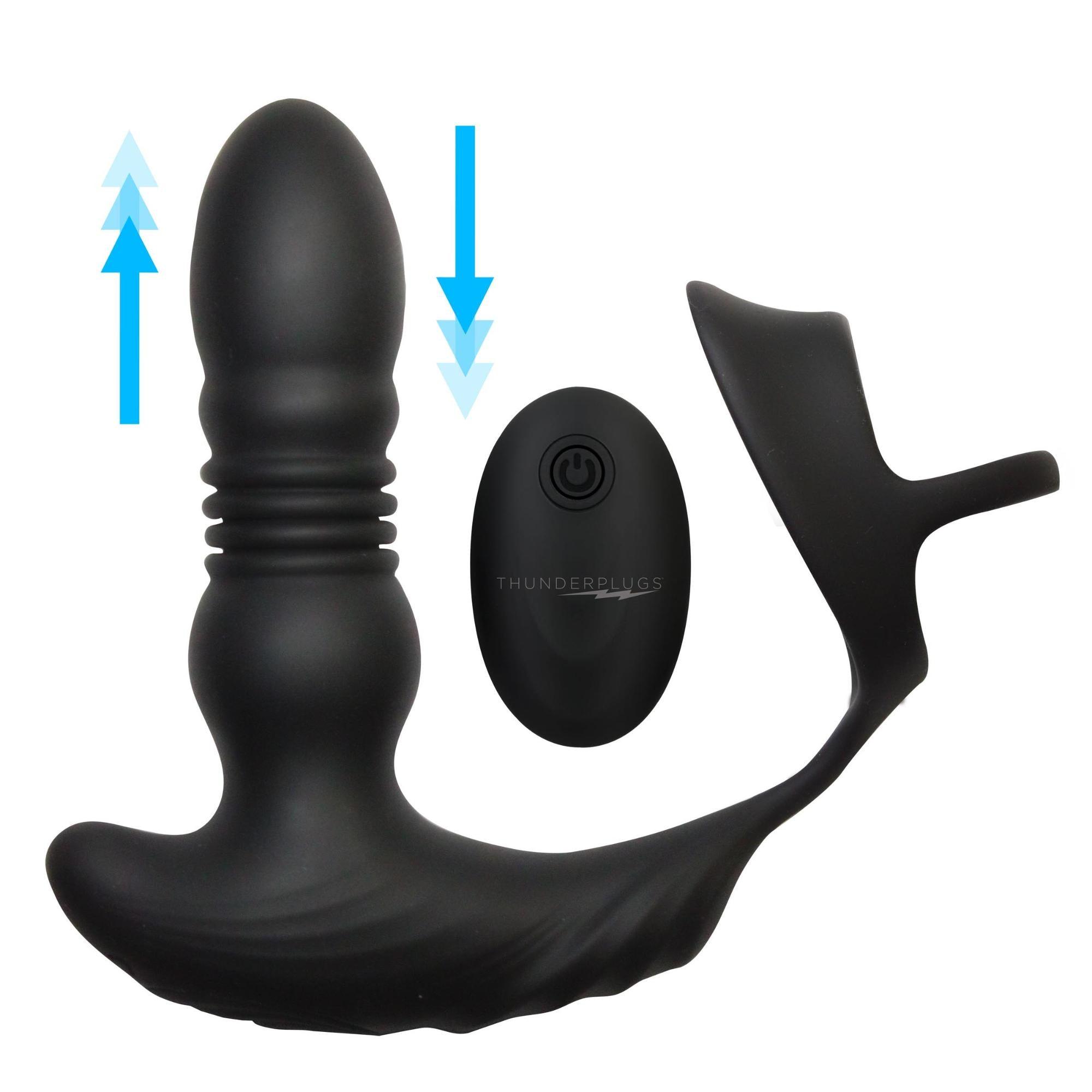 Thunder Plugs Rechargeable 10X Thrusting Silicone Vibrator with Cock & Ball Strap - Buy At Luxury Toy X - Free 3-Day Shipping