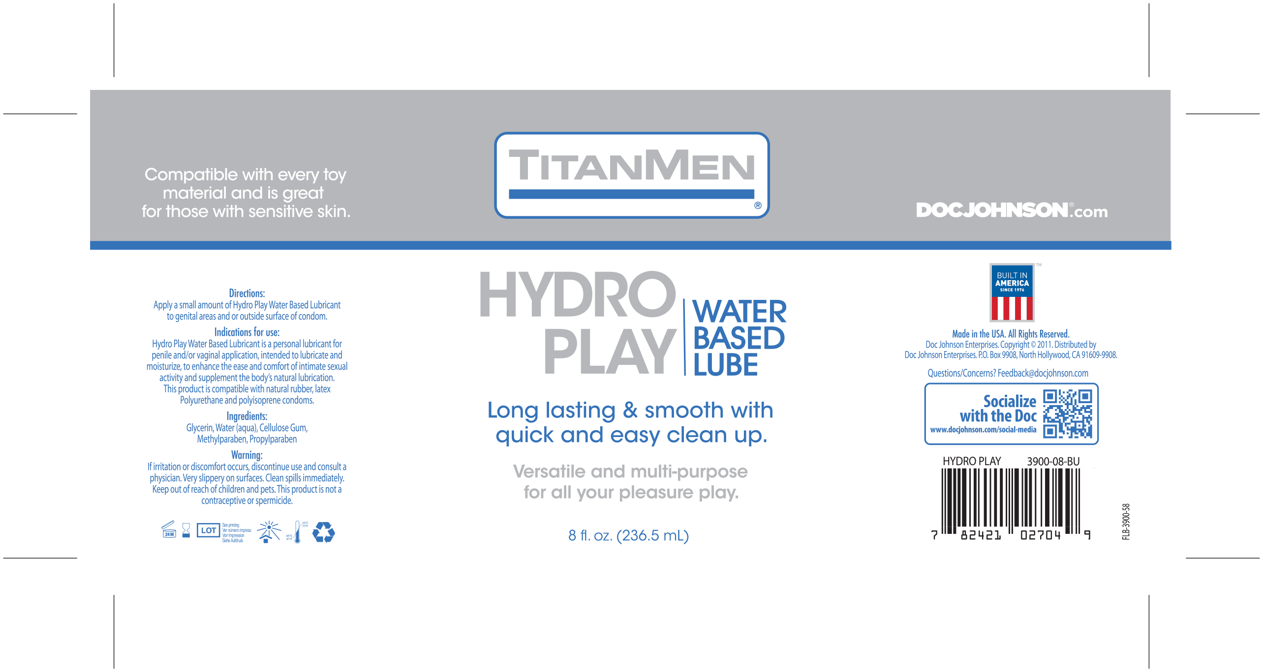 TitanMen - Hydro Play - Water Based Lube - 8 fl. oz. - Buy At Luxury Toy X - Free 3-Day Shipping