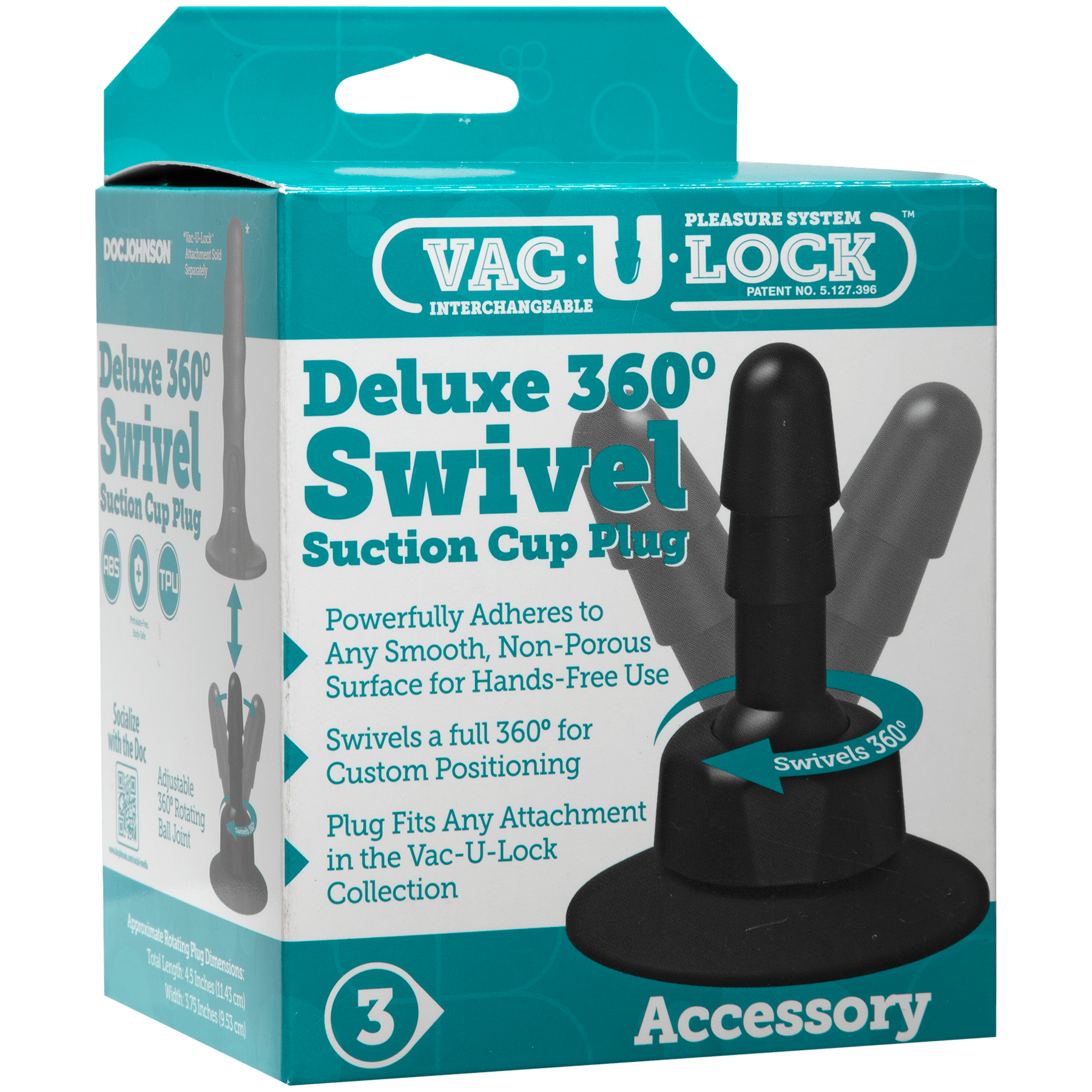 Vac U Lock Deluxe 360 Swivel Suction Cup Plug Black - Buy At Luxury Toy X - Free 3-Day Shipping